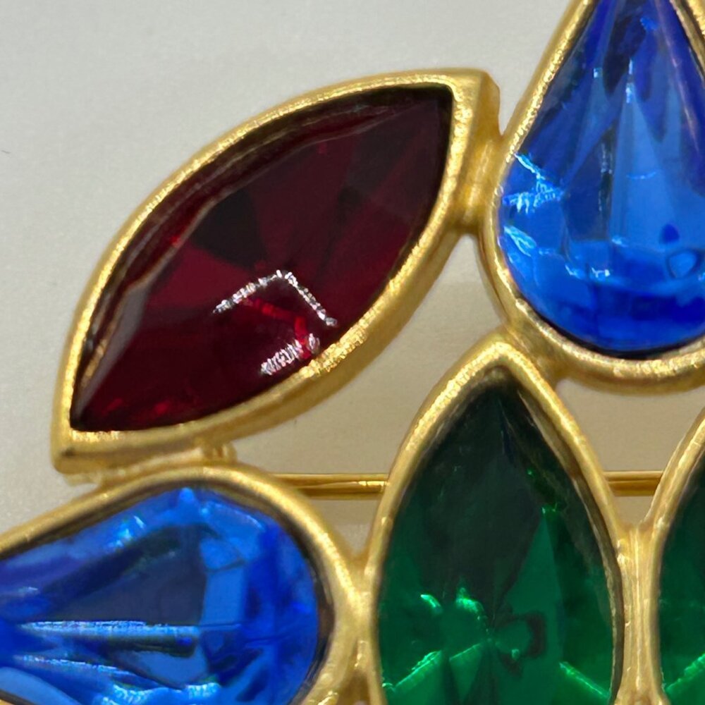 Vintage Gold Tone Multi-Color Brooch Pin Jewel Colored Rhinestone Statement 1990 - Picture 10 of 12